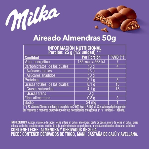 Chocolate Con Almendras Milka Leger 50 g alt
