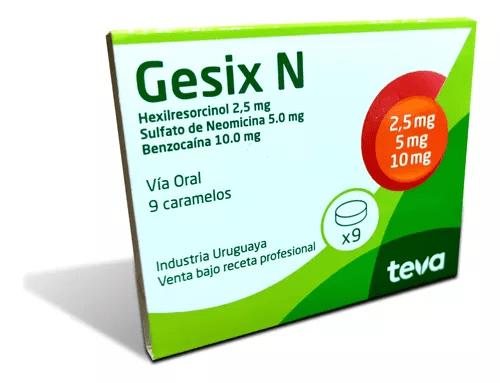 Gesix N  | 9 Caramelos | 20 Cajas | Hexilresorcinol + Benzocaína + Sulfato de Neomicina #1