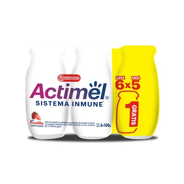 Leche Fermentada Actimel de Frutilla x 6 100 ml #1