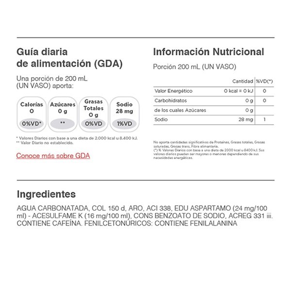 Gaseosa Coca Cola Sin Azúcares 473 cc alt