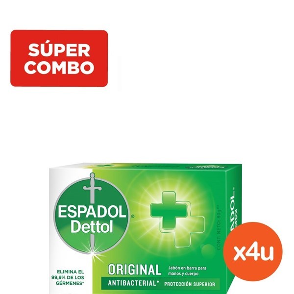 Espadol Dettol Combo Jabón de Tocador Espaldo Dettol Antibacterial Original x 4 un x 80 g C/U #1