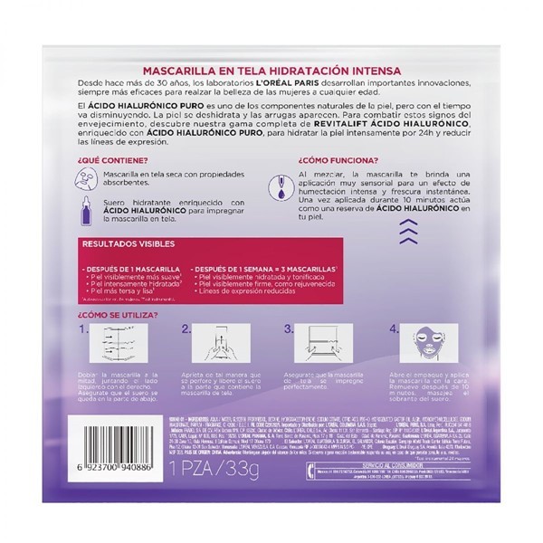 Loreal Paris Dermo Expertise Mascarilla Revitalif Acido Hialuronico (1 Unid) alt