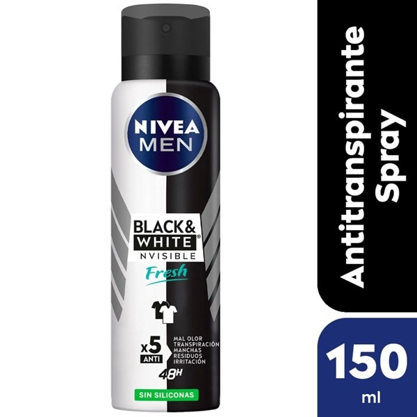 Desodorante Antitranspirante Nivea Men Black & White Fresh Sin Siliconas 150 ml.