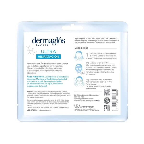 Dermaglós Máscara de Tela Ultra Hidratación 15 ml. 1 Unidad alt