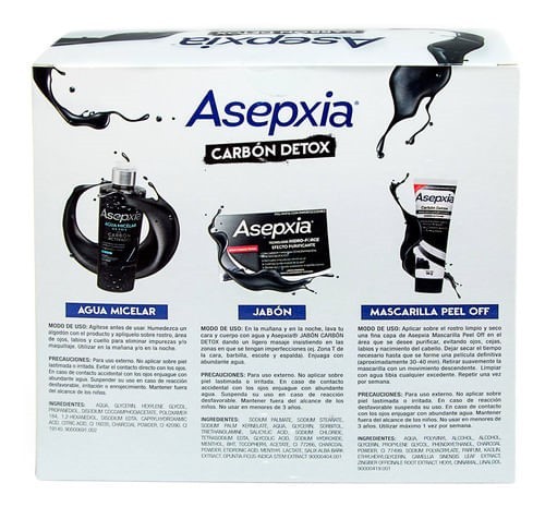 Asepxia Carbón Kit Limpieza Agua Micelar Jabón Mascarilla alt