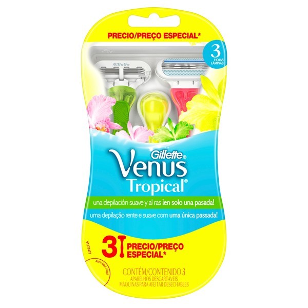 Máquina Para Afeitar Gillette Descartable Venus Tropical x 3 unid