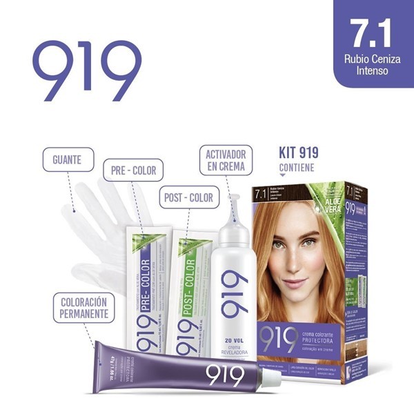 919 Kit Coloracion 7.1 Rubio Ceniza Intenso alt