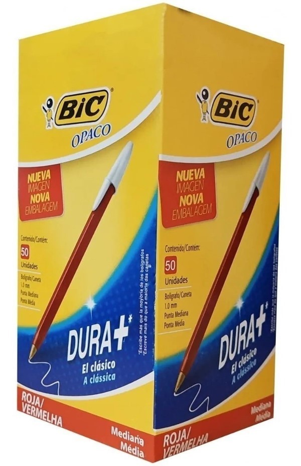 Bic Opaco Dura+ Boligrafo 1.0 Rojo Caja x 50 Unidades