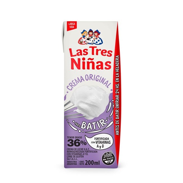 Crema De Leche Las Tres Niñas Uat Para Batir 200 Cc. alt