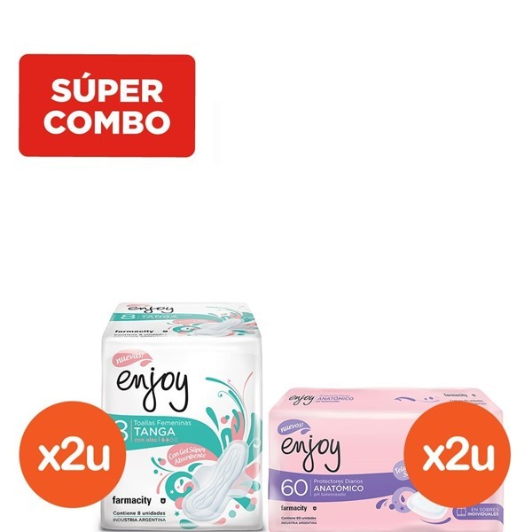 Combo Enjoy Protector Diario Anatómico x 2 un x 60 un C/U + Toallas Femeninas Tanga Con Alas x 2 un x 8 un C/U #1
