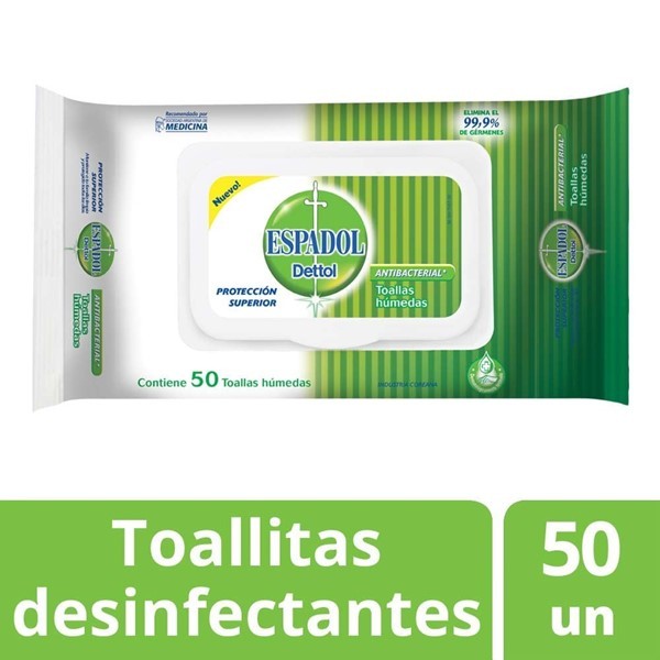 Toallas Antibacteriales  Espadol Dettol X 50 Unidades