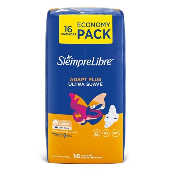 Toallas Femeninas Siempre Libre Adapt Plus Con Alas x 16 un alt