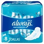 Always Seca Maxi Protección Toallitas Femeninas C/Alas x 8 U Unico #6