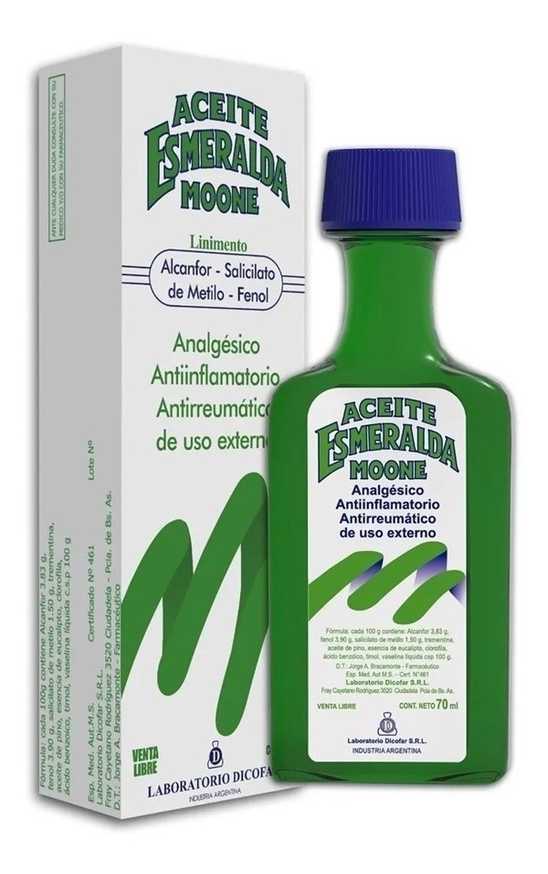 Laboratorio Dicofar Aceite Esmeralda Moone Analgesico Y Antiflamatorio X 70 ml #1