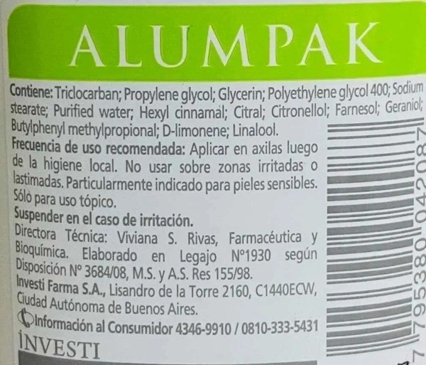 Investi Farma Alumpak Barra Para Hiperhidrosis 42g | Fragancia Fresca alt