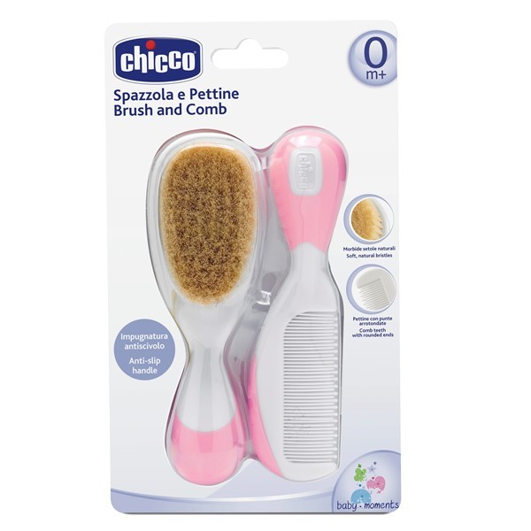 Chicco Cepillo Y Peine Cerda Natural Rosa #1
