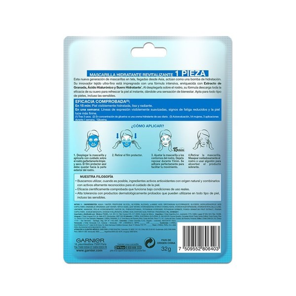 Garnier Mascarilla en Tela Hidra Bomb Revitalizante de Granada x 1 un alt