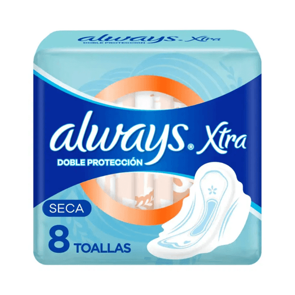 Always Toallas Femeninas Xtra Doble Protección Seca x8u.