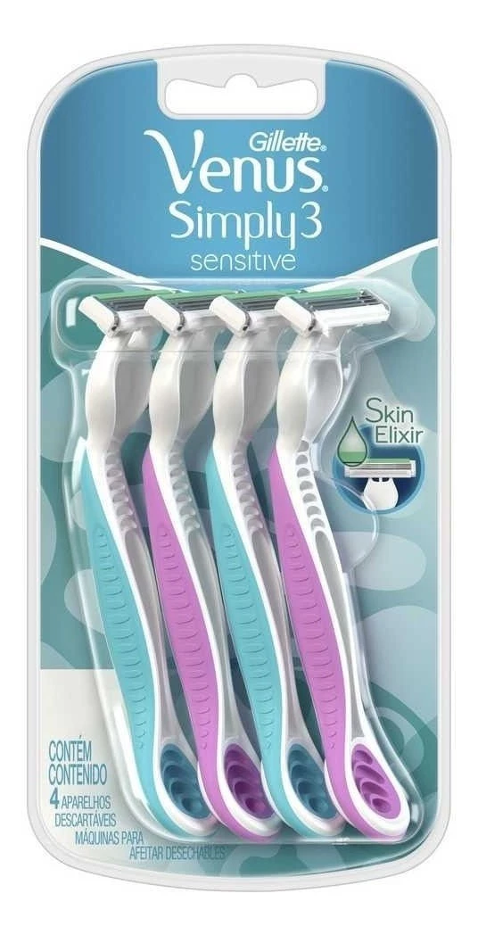 Gillette Máquinas de Afeitar Venus 3 simply Sensitive x 4 Uds