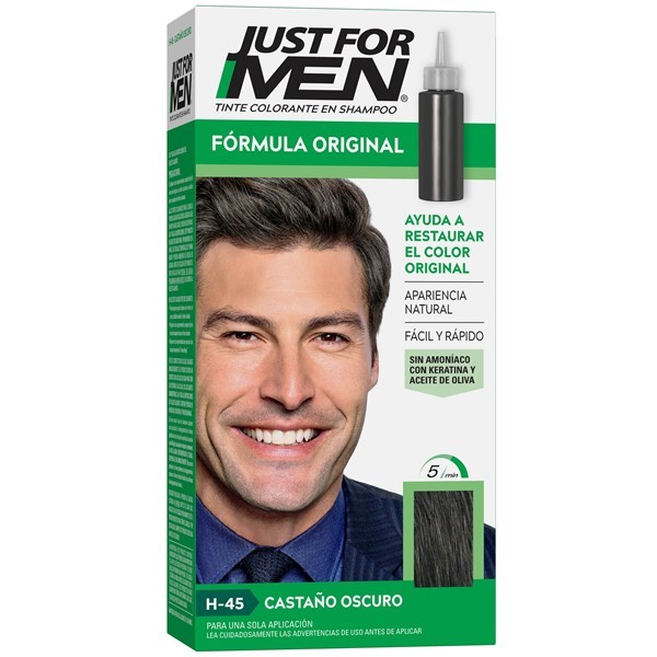 JUST FOR MEN Tintura En Shampoo Color Castaño Oscuro #1