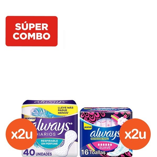 Combo Always Toallas Femeninas Suaves Noches Tranquilas + Protectores Diarios Respirables #1
