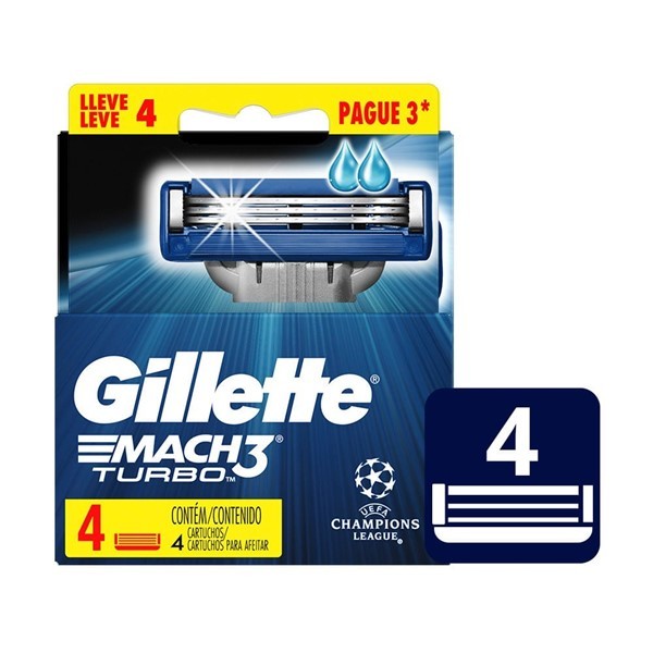 Gillette Cartuchos Mach 3 Turbo Champions League 4 Unidades #1