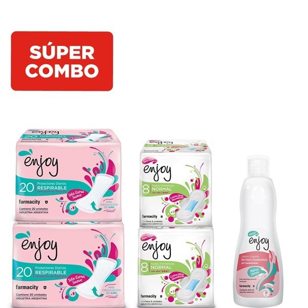 Combo Enjoy Toallas Femeninas Con Ala, Protectores Diario Y Jabón Líquido #1