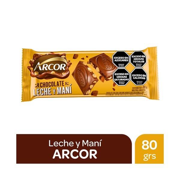 Tableta de Chocolate Con Leche Y Maní Arcor 80 grs #1