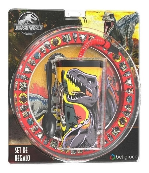 Set Jurassic World Plato Playo + Vaso Sorb. Cuchara Blister