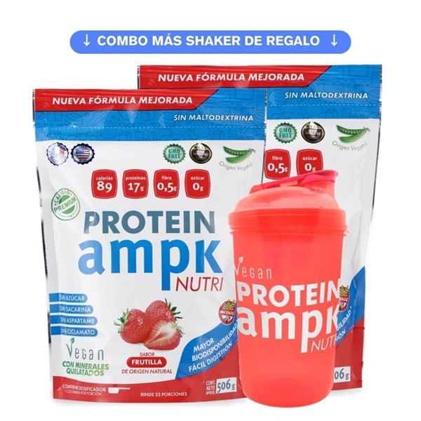 Ampk Combo Batido de Proteína Vegana Sabor Frutilla X2