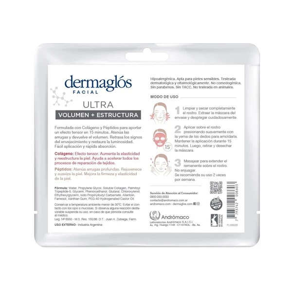 Dermaglós Máscara de Tela Ultra Volumen + Estructura 15 ml 1 Unidad alt