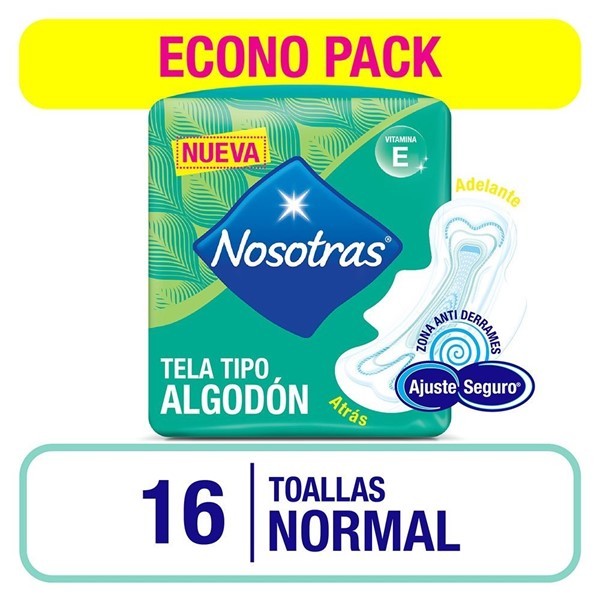 Toallitas Femeninas Nosotras Normal Tipo Algodón C/alas 16 u | Unico alt