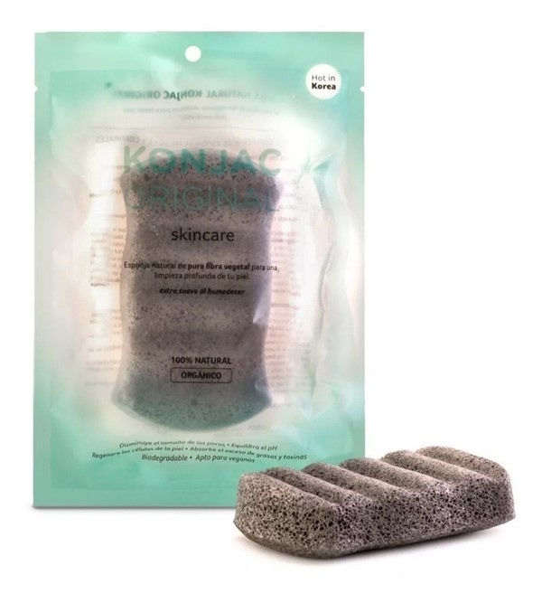 Konjac Esponja Corporal Negra 6 olas Con Ceniza Bambu #1
