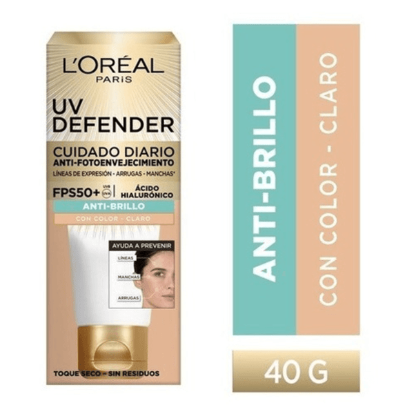 Loreal Uv Defender Protector Solar Fps50 Anti Brillo Tono Claro 40 gr #1