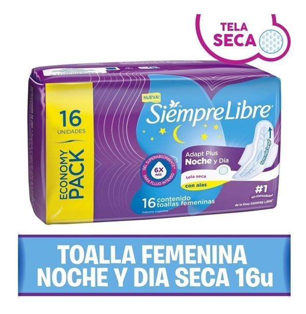 Siempre Libre Adapt Plus Noche Día C/Alas Toallitas Fem X16u alt