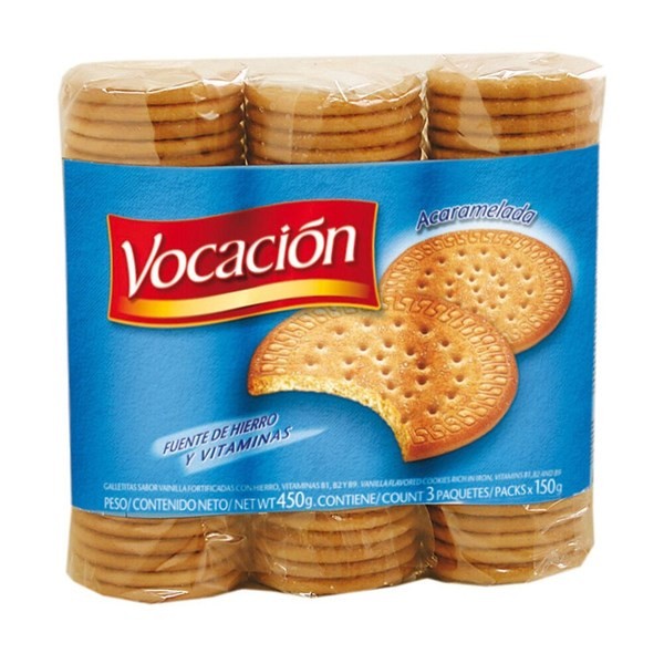 Galletitas Vainilla Acaramelada Vocación 145 g. x 3 uni