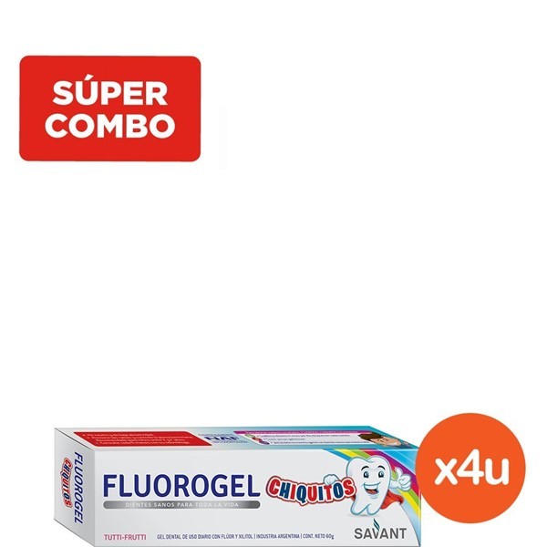 Combo Fluorogel Crema Dental Chiquitos Sabor Tutti Frutti x 60 g x 4 un #1