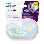 Chupetes Ultra Air Avent  "cloud/dino" 06 (-m) Celeste 2 Unidades #2