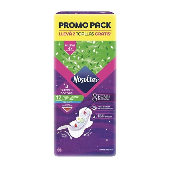 Nosotras Toallas Buenas Noches Natural (12 Unidades)