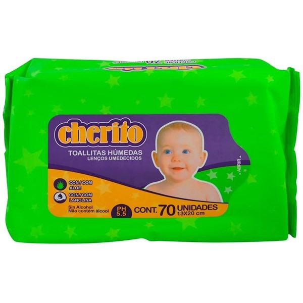 CHERITO Toallas Húmedas Aloe Y Lanolina | 70 Unidades