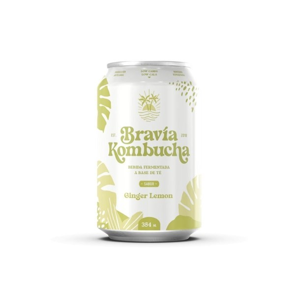 Kombucha Bravía Limón, Jengibre, Menta Y Matcha x 354 ml