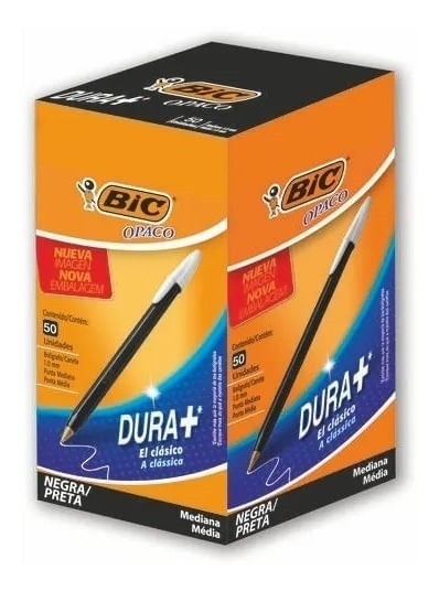 Bic Opaco Dura+ Boligrafo 1.0 Negro Caja x 50 Unidades