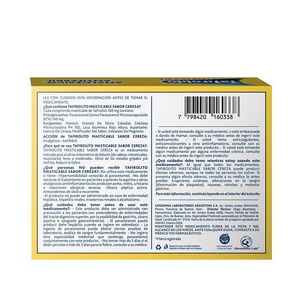 Tafirolito Masticable Cereza  | 20 comprimidos masticables | Paracetamol alt