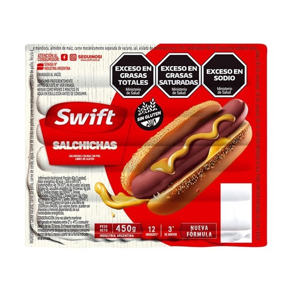 Salchicas Cocidas Sin Piel Sin Gluten 450Grs Swift #1