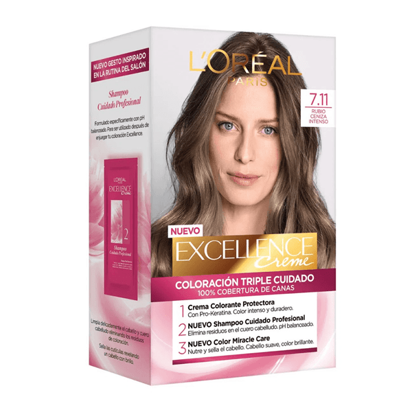 Excellence Kit Coloracion 7.11 Rubio Ceniza Profundo