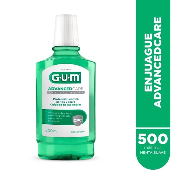 Gum Enjuague Bucal Advanced Antibacterial Menta Suave 500 ml