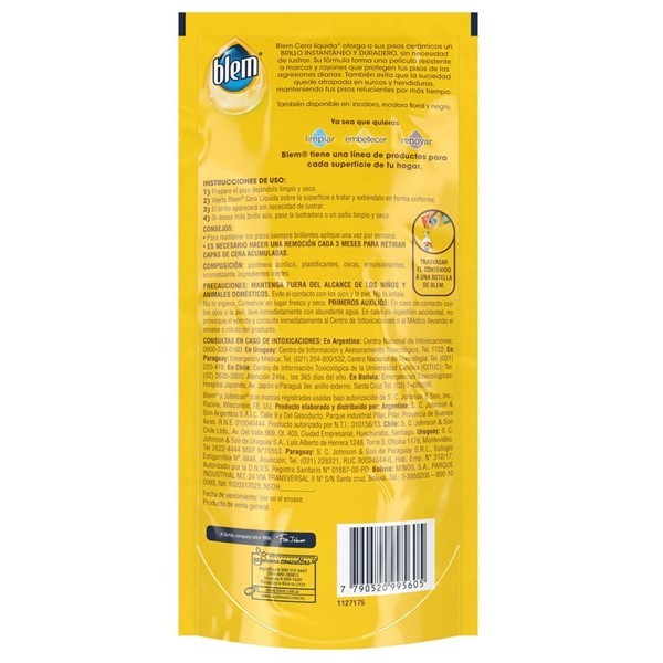 Cera Líquida Pisos Cerámicos Blem Rojo Repuesto Económico 450ml alt