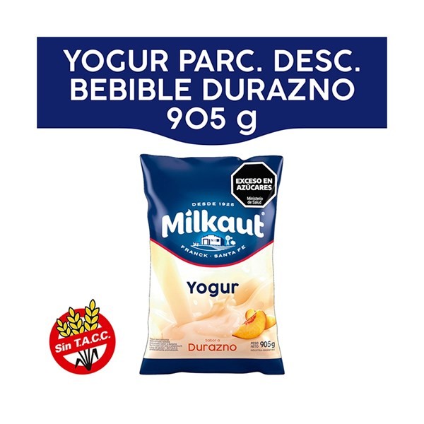 Yogur Entero Milkaut Sabor Durazno Sachet 905 g. #1