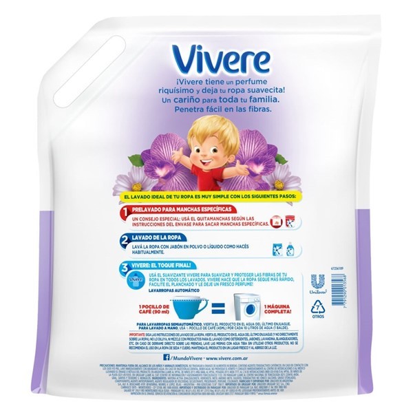 Suavizante Para Ropa Vivere Regular Violetas Y Flores Blancas x 3 l alt